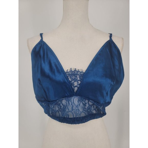 Fredericks of Hollywood Satin Lace Bralette Blue Women's Size Large NWT - Picture 2 of 7